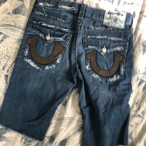 Distressed True Religion Jean Shorts